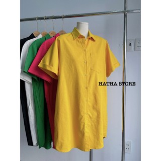 HATHA STORE - ĐẦM SƠ MI LINEN FORM SUÔNG RỘNG TAY NGẮN CHO MÙA HÈ THOẢI MÁI ĐƠN GIẢN