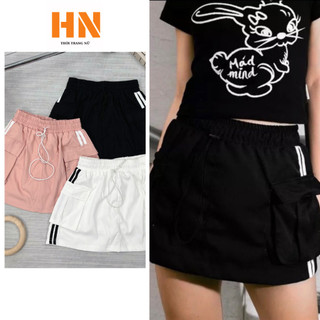 Chân váy kaki phối túi hộp ngắn, chân váy dáng ngắn cạp chun basic - hn