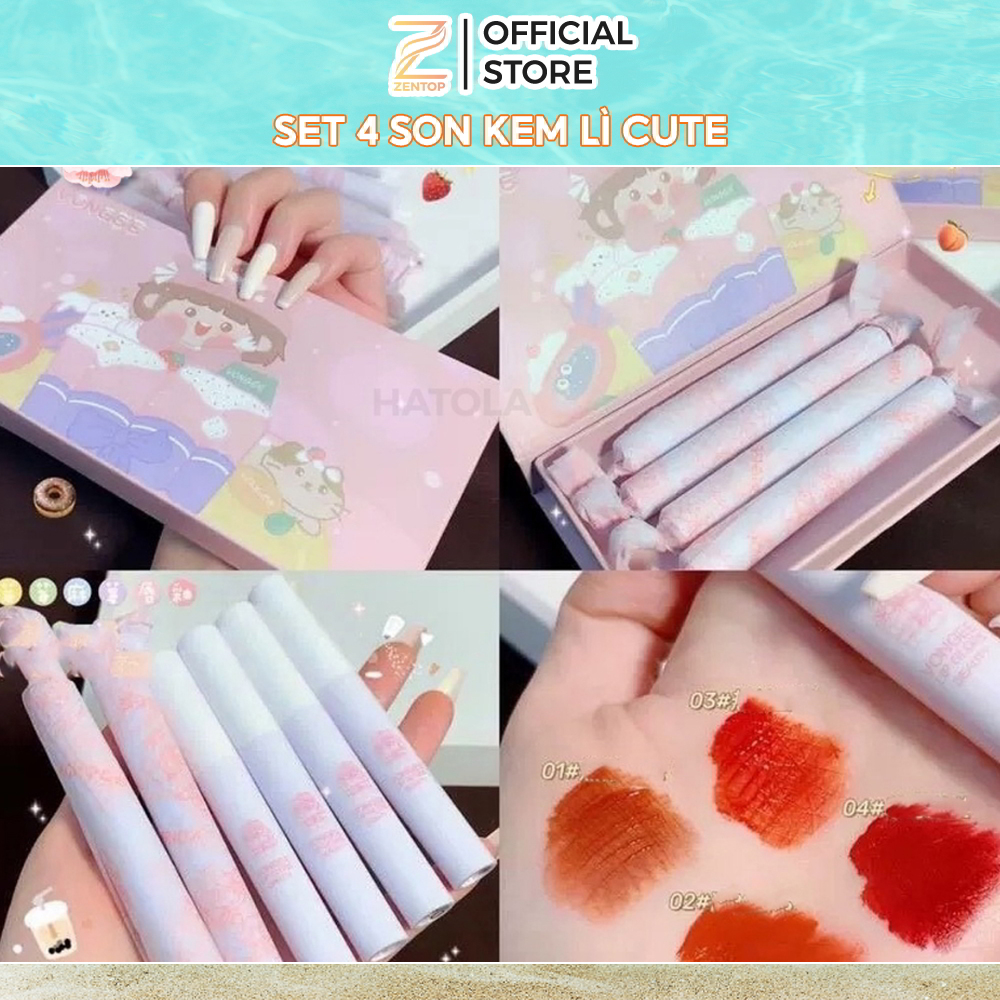 Set 4 Son Kem Lì VONGEE Thỏ xanh hồng dâu matcha tone đỏ cam dễ thương hottrend Zentop