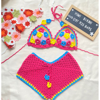 Set áo hoa và quần màu móc len - bikini len móc