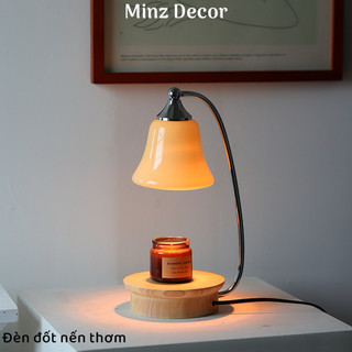  Đèn Đốt Nến Thơm Chụp Loe Hình Cung Đế Gỗ Tròn Trang Trí Đèn Ngủ 