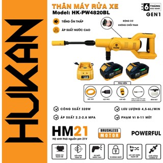 Máy rửa xe pin Hukan PW4820BL Động cơ Không chổi than Dễ dàng vệ sinh nhà cửa, điều hoài, tưới cây