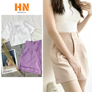 Quần short nữ gập gấu, quần đùi hàn quốc vải kaki cạp cao gập gấu basic a25 02 - hn