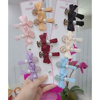 Set 2 kẹp tóc mái nơ lụa mờ đính charm xinh xắn