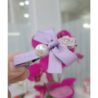 Set 2 kẹp tóc mái nơ lụa mờ đính charm xinh xắn