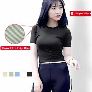 Áo Thun Croptop Ngắn Tay Nữ Cổ Tròn Madela, Croptop Tay Ngắn Nữ Cổ Tròn Ôm Body