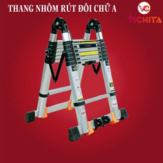 Thang Nhôm Rút Chữ A VICHITA 3,8m - 4,4m - 5m - 6,6m - Ống Thang Nhôm Liền Khối, Không Có Ngấn Nối