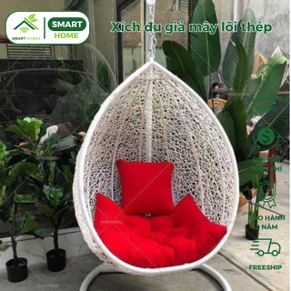 Xích đu giả mây lõi thép SmartHomes cao cấp trang trí ban công sân vườn ghế thư giãn