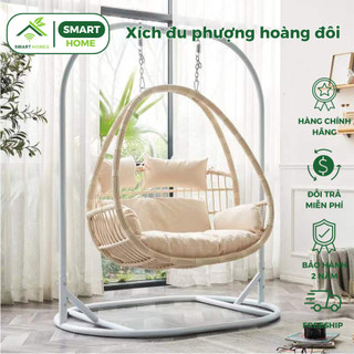 Xích Đu Phượng Hoàng Đôi SmartHomes Khung Sắt Sơn Tĩnh Điện Cuốn Mây Nhựa Cao Cấp BẢO HÀNH 24 THÁNG