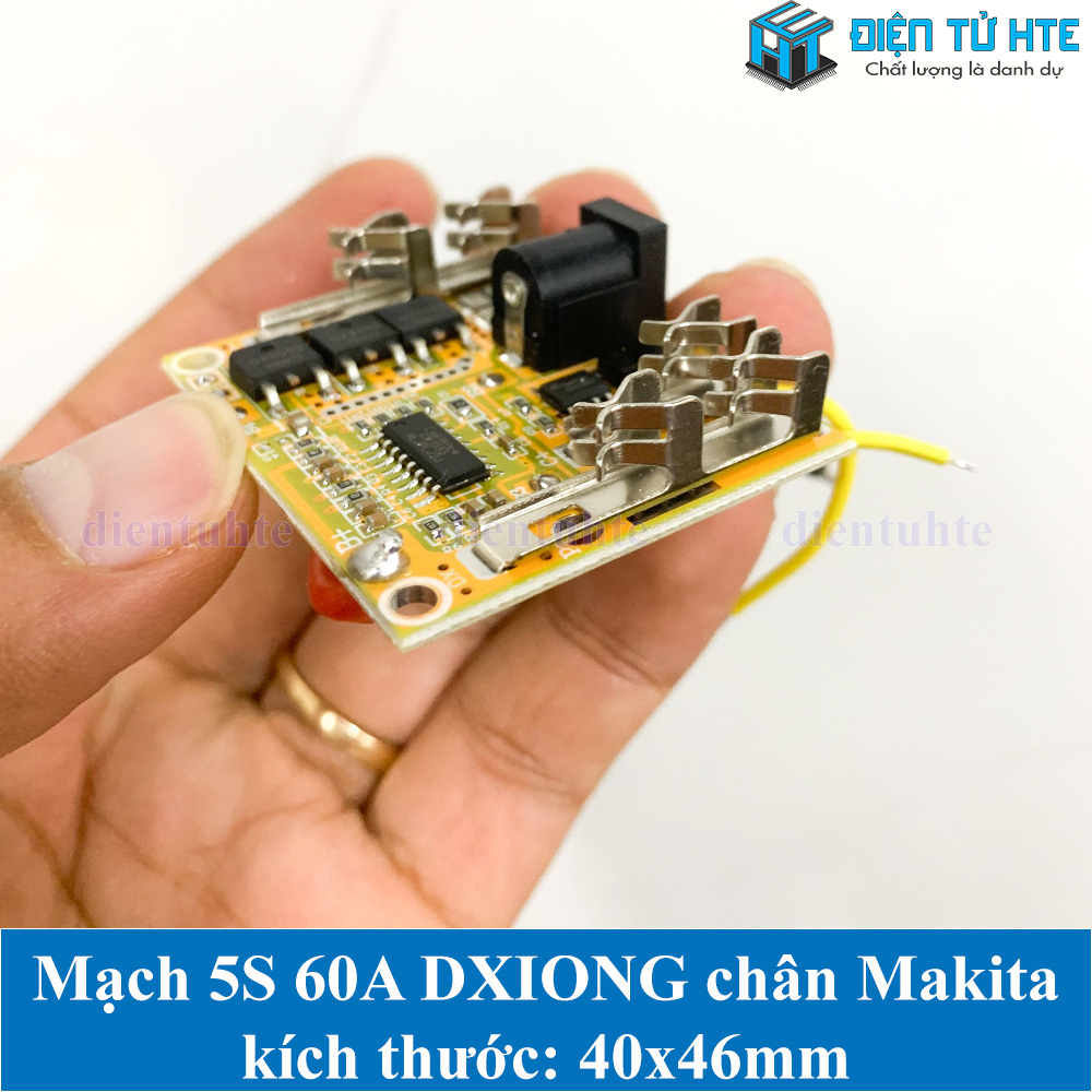 Mạch bảo vệ Pin 5S 60A hệ 3.7V 18-21V DXIONG chân Makita có jack sạc 5.5x2.5mm 40x46mm