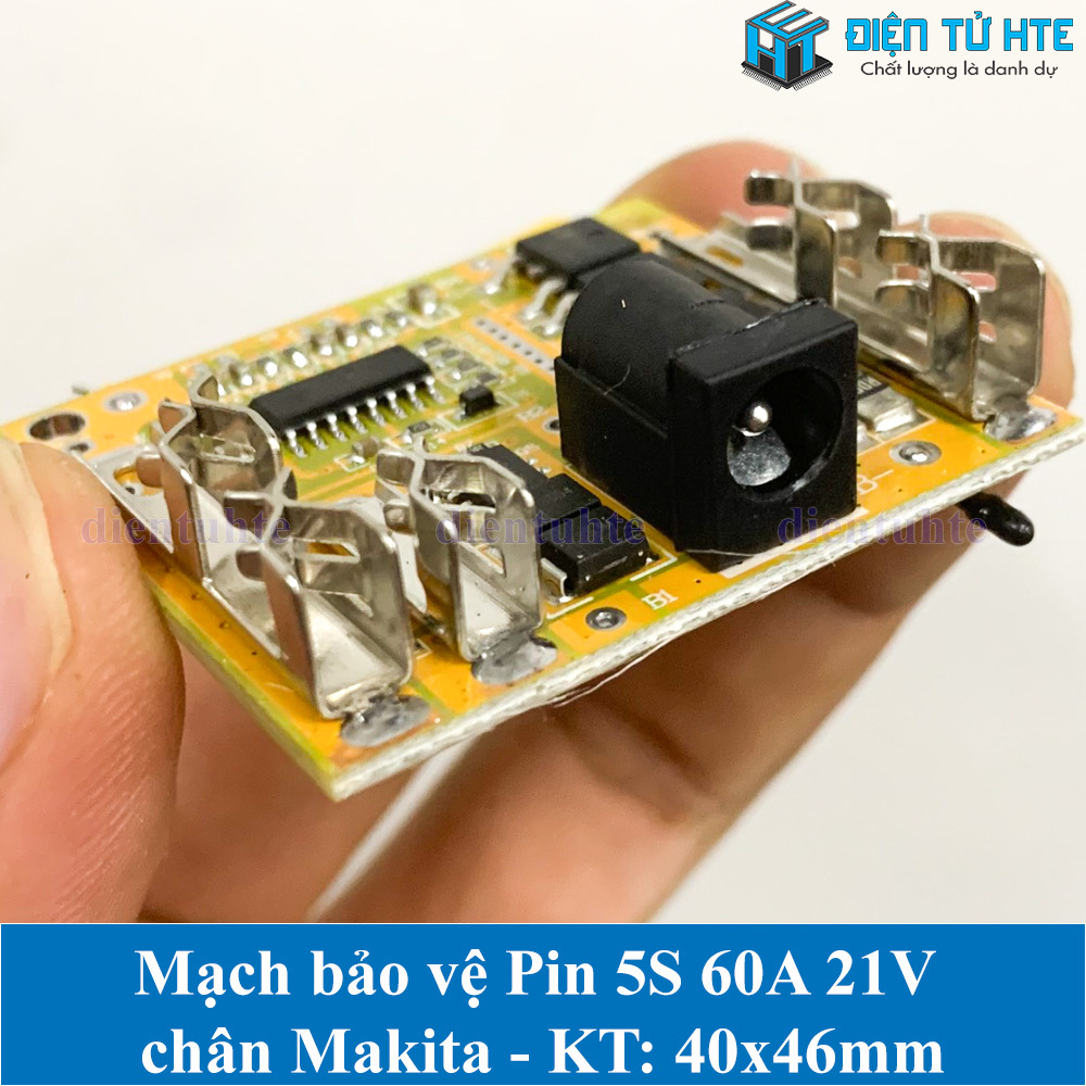 Mạch bảo vệ Pin 5S 60A hệ 3.7V 18-21V chân Makita có jack sạc 5.5x2.1mm 40x46mm