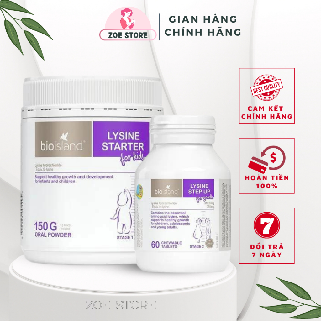 Lysine Bioisland bột và viên của Úc hỗ trợ tăng chiều cao cho bé