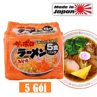 Set 5 gói mì ramen miso ăn liền 420g sợi mì tròn vàng dai mềm đậm vị tương miso truyền thống nhật bản