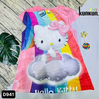 Váy bé gái thun lạnh in 3d mèo hello kitty Kunkun Kid D941