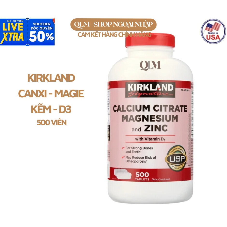 {Date T03/2026} Viên Uống Bổ Khớp Kirkland Calcium Citrate Magnesium and Zinc, kèm vitamin D3. Bổ sung Canxi, kẽm, Magie