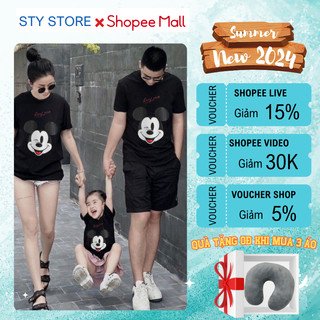 Áo Thun Gia Đình Chuột Mickey Disney Cao Cấp Chất Cotton Mềm Mịn Thấm Hút Mồ Hôi Thương Hiệu STY