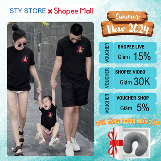 Áo Thun Gia Đình In Gấu Dâu Dễ Thương Chất Cotton 100% Mềm Mịn Thương Hiệu STY