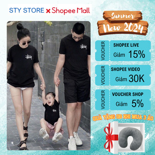 Áo Thun Gia Đình In Stussy Mùa Hè Cao Cấp Chất Cotton 100% Đẹp Mềm Mịn Thương Hiệu STY