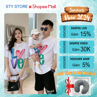 Áo Thun Gia Đình LOVE, Đồng Phục Gia Đình 3/4/5/6 Người Chất Liệu Cotton 100% Mềm Mịn Thương Hiệu STY