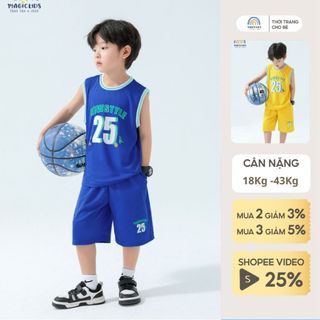 Đồ bộ bé trai size đại 50kg Magickids áo thun ba lỗ quần đùi thể thao chất mè thoáng khí Quần áo trẻ em mùa hè BD24031