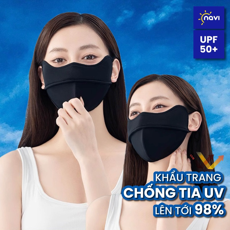 [Màu Đen] Khẩu Trang Chống Nắng Chống Tia UV 5D Vải Thun Lạnh UPF 50+ Thoáng Mát  Không Đau Tai