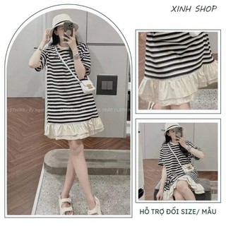 Váy babydoll kẻ ngang đuôi bèo tôn dáng chất đẹp tôn dáng kèm ảnh thật