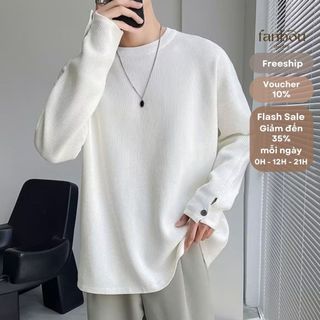 Áo thun gân len cổ tròn tay dài xẻ bo tay_FAN002_Fanbou