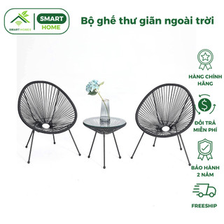 Bộ bàn ghế thư giãn ngoài trời giả mây lõi thép cao cấp SmartHomes trang trí phòng khách sân vườn