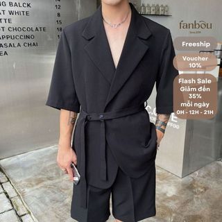 Áo Khoác Blazer Nam Thân Dây Buộc Xéo Tay Ngắn