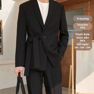 Áo Khoác Blazer Nam Có Lót, Cổ Sam Dây Buộc Tay Dài