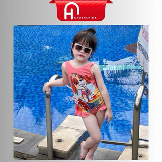 Đồ bơi bé gái, bikini liền thân họa tiết chú chó Happy cho bé 10-20kg