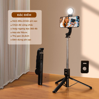 Gậy Chụp Ảnh 3 Chân B11S Thế Hệ Mới - Có Đèn Led Trợ Sáng - Nút Bluetooth Điều Khiển Từ Xa - Chính Hãng HKDOTI