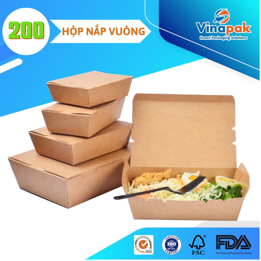 Set 200 Hộp giấy kraft nâu nắp gài cạnh của Vinapak. An toàn và thân thiện với môi trường