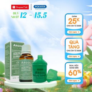 Tinh Dầu ARGOL EUCALYPTUS GLOBULUS OIL (30ml) (Thương hiệu ARGOL) x Bình xông ARGOL STEAM INHALER