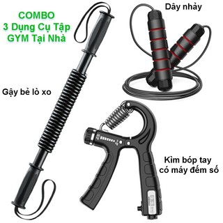  COMBO 3 dụng cụ - Gậy lò xo - Kìm bóp tay - Dây nhảy tập thể lực sport dành cho mọi lứa tuổi 