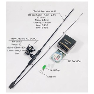 Bộ Combo Cần Câu Lure Sói Đen tặng kèm máy câu và phụ kiện câu lure