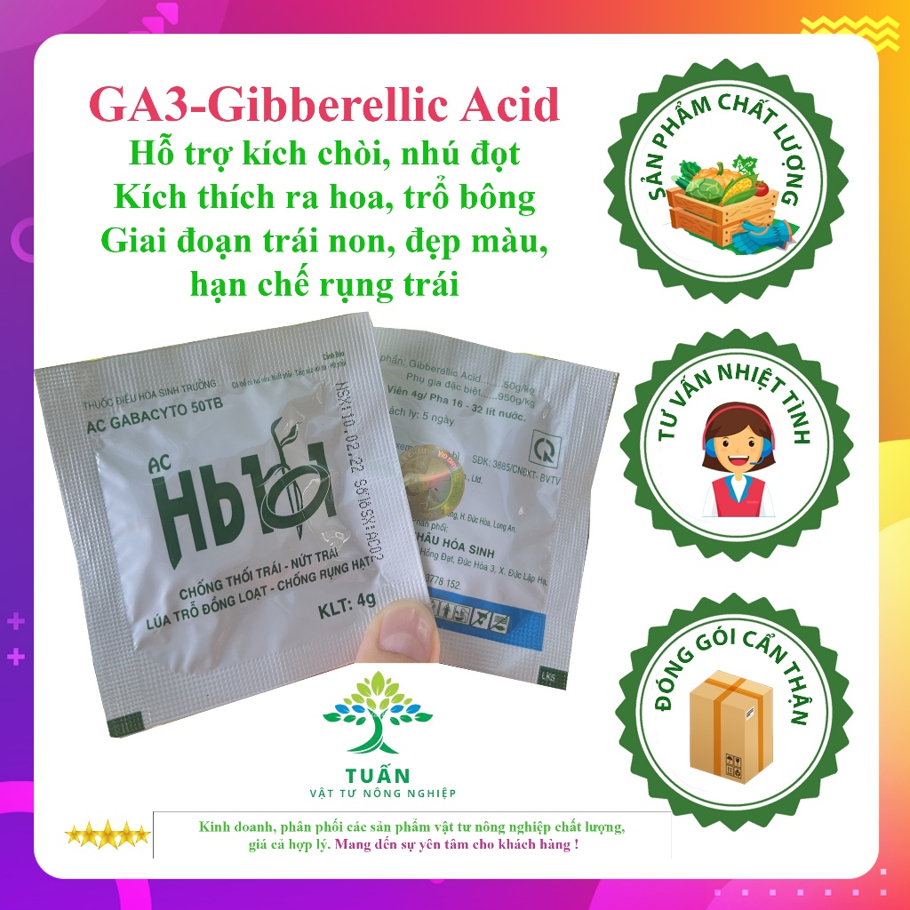 Viên GA3 kích thích sinh trưởng GA3 giúp nhú đọt, trái non đẹp giảm rụng, ra hoa trổ bông ( Viên 5gr