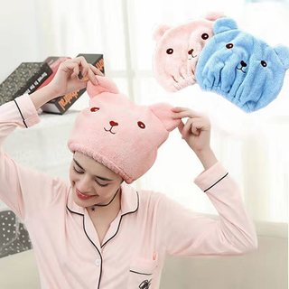 Khăn ủ tóc, Khăn quấn tóc gội đầu cao cấp, vải cotton mềm mại mũ ủ tóc gội đầu hình gấu dễ thương 88462