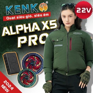Áo gắn quạt chính hãng KENKO màu xanh rêu công suất cực mạnh 22V ALPHA X5 mới nhất 2024
