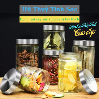 Bộ 2 hũ gia vị thuỷ tinh cao cấp nắp inox,hủ thuỷ tinh,hủ thuỷ tinh sọc
