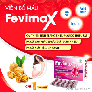 Viên bổ máu fevimax 30 viên/hộp - bổ sung sắt, acid folic cho cơ thể giúp giảm nguy cơ thiếu máu