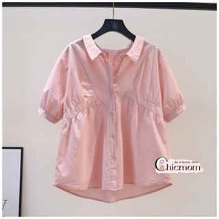 Áo sơ mi bầu Chicmom dáng babydoll, cổ sơ mi mặc đi làm, đi chơi xinh xắn freesize V502