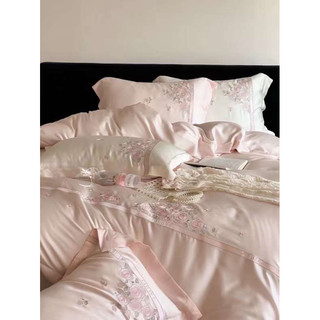 Bộ chăn ga gối Tencel 100s thêu hoa hồng cao cấp