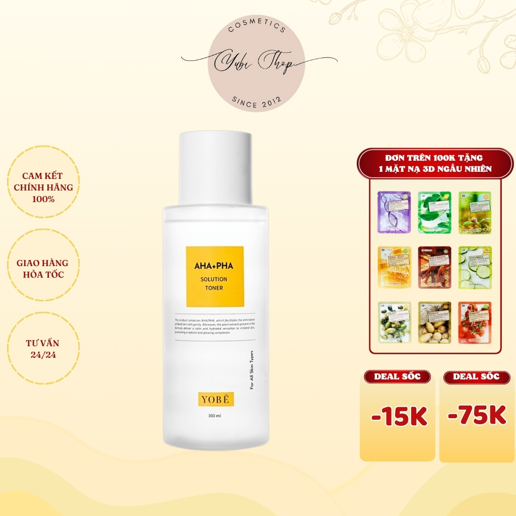 Nước hoa hồng/Toner AHA+PHA cân bằng PH & làm sạch sâu YOBE 300mL - YUBI YUBI