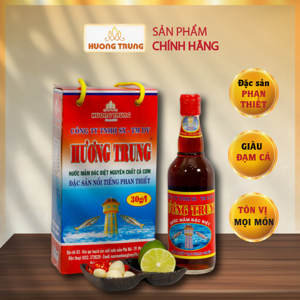 [Nước mắm Ngon] Nước mắm truyền thống Hương Trung, nguyên chất cá cơm đặc sản Phan Thiết, chai thuỷ tinh 500ml