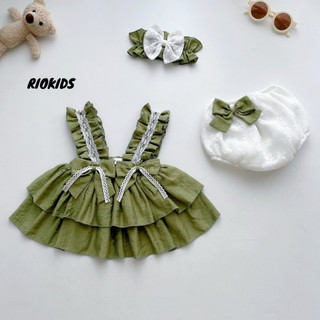 [3-12kg] Set bộ áo 2 dây xanh bơ RIOKIDS, quần áo thời trang cho bé gái sơ sinh đầy tháng thôi nôi BG13