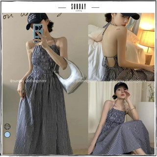 Váy Đầm Caro Maxi Hở Lưng Đi Biển, Đầm Cổ Yếm Hở Lưng Caro Dáng Dài Candy Dress - Sunday Clothing DAM003