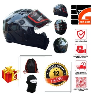 [TẶNGTÚIĐỰNG + KHĂNTRÙM + BH12THÁNG] Nón Fullface AGU đen bóng A138
