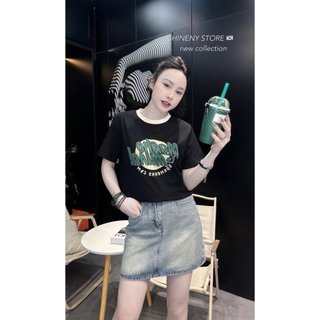 Áo phông, Áo thun cộc tay, họa tiết chữ nổi bật, cổ tròn viền màu, chất cotton mềm mát
