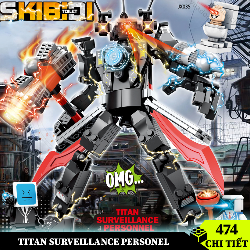 LEGO SKIBIDI TOILET JX035 TITAN SURVEILLANCE PERSONNEL 474 CHI TIẾT CAO 23CM, ĐỒ CHƠI LẮP RÁP LEGO SKIBIDI TOILET CAMERA